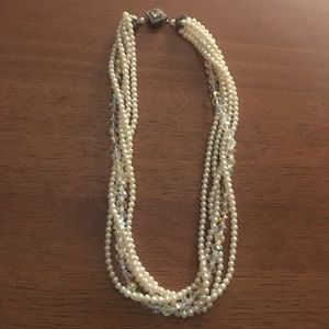 Faux Pearl and Crystal Multi-strand Necklace
